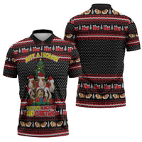 Guinea Pig Christmas Zipper Polo Shirt with Santa Hats Tree and Festive Gift Pattern - Wonder Print Shop