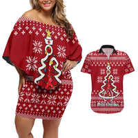 Nurse Merry Christmas Christmas Couples Matching Off Shoulder Short Dress and Hawaiian Shirt Xmas Holiday Patterns - Wonder Print Shop
