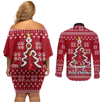 Nurse Merry Christmas Christmas Couples Matching Off Shoulder Short Dress and Long Sleeve Button Shirt Xmas Holiday Patterns - Wonder Print Shop