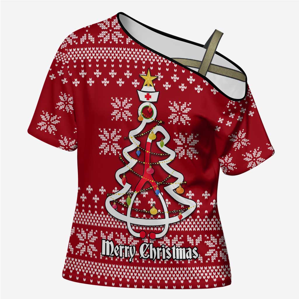 Nurse Merry Christmas Christmas Cross Shoulder Shirt Xmas Holiday Patterns - Wonder Print Shop