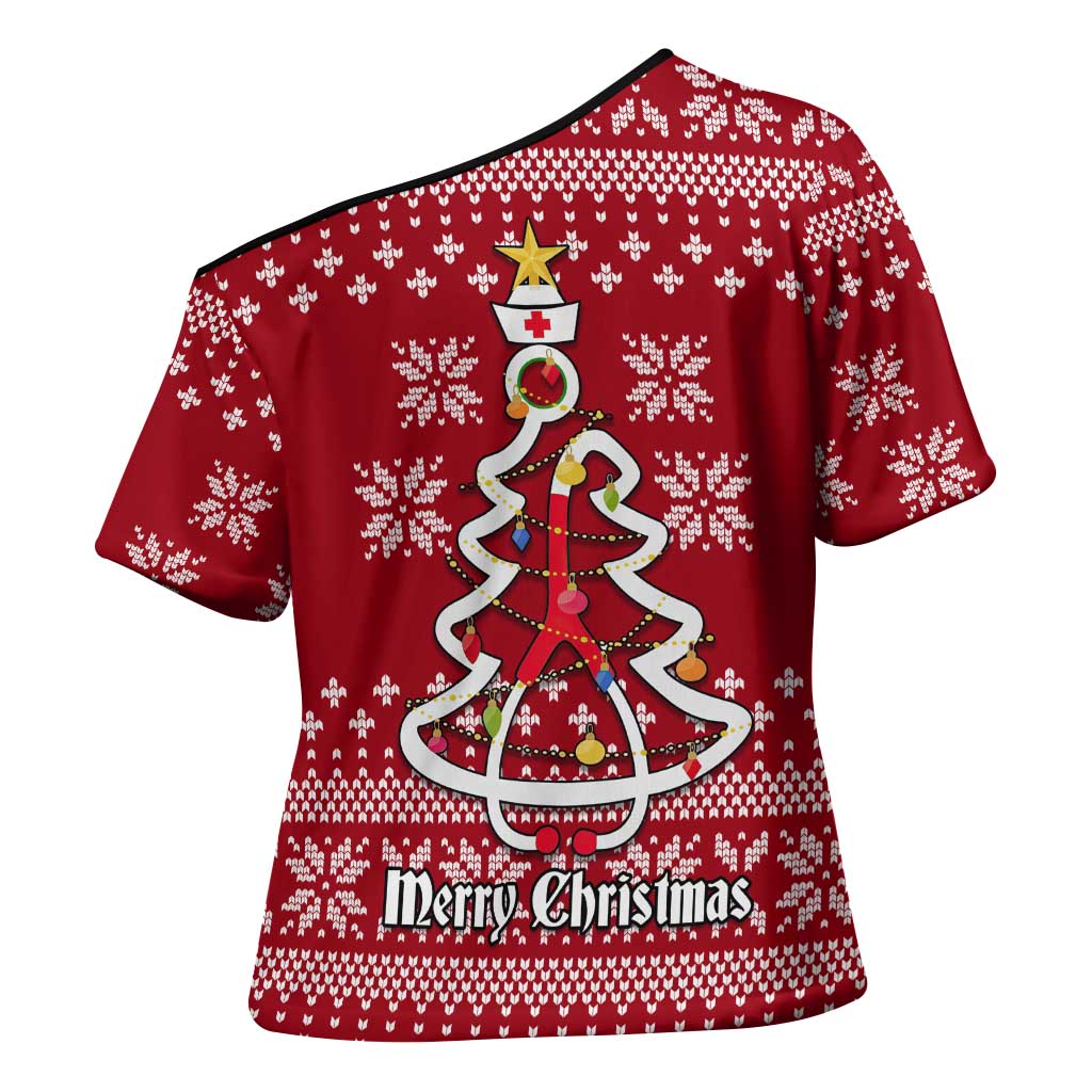 Nurse Merry Christmas Christmas Cross Shoulder Shirt Xmas Holiday Patterns - Wonder Print Shop