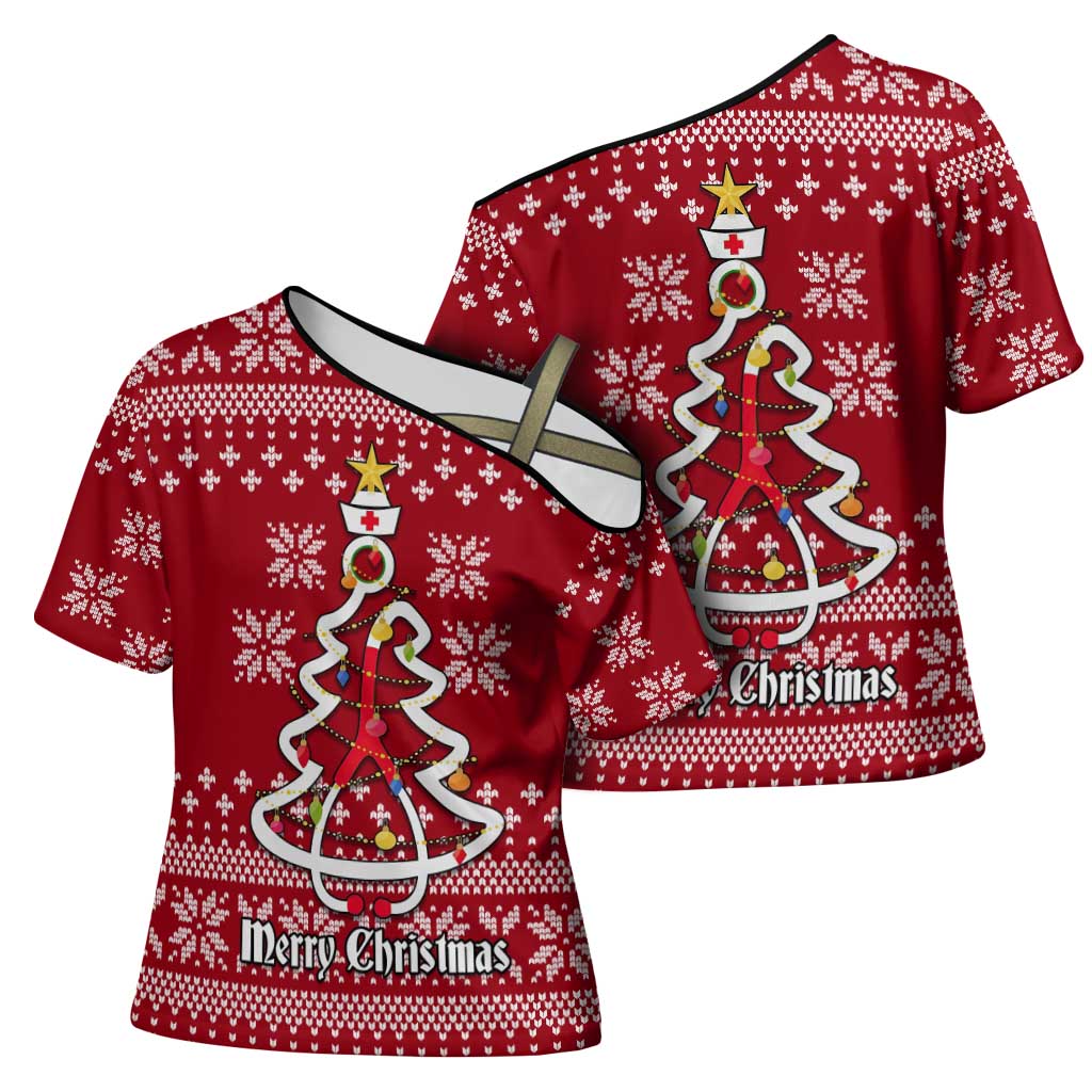 Nurse Merry Christmas Christmas Cross Shoulder Shirt Xmas Holiday Patterns - Wonder Print Shop