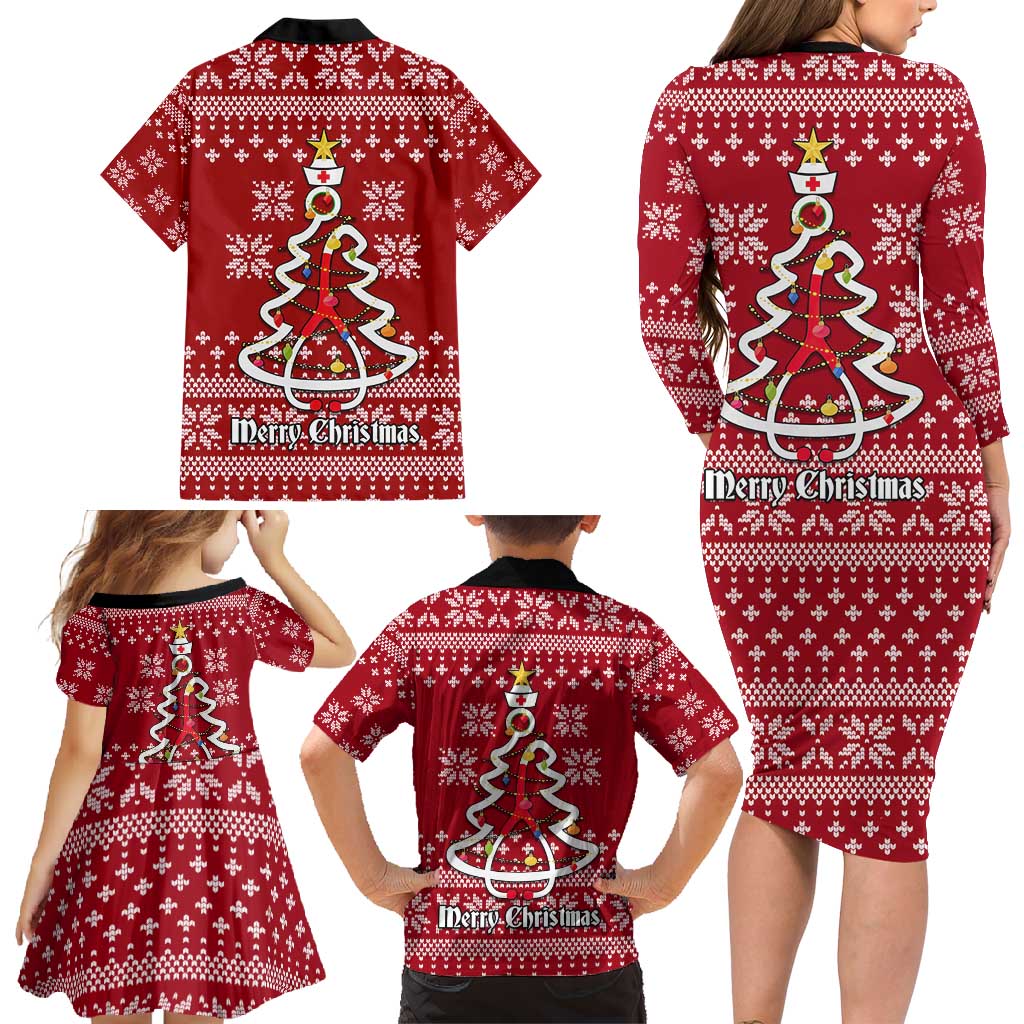 Nurse Merry Christmas Christmas Family Matching Long Sleeve Bodycon Dress and Hawaiian Shirt Xmas Holiday Patterns - Wonder Print Shop