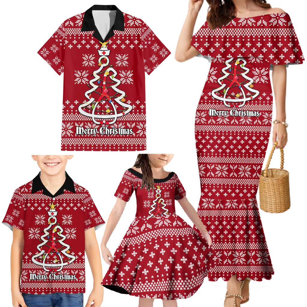 Nurse Merry Christmas Christmas Family Matching Mermaid Dress and Hawaiian Shirt Xmas Holiday Patterns - Wonder Print Shop
