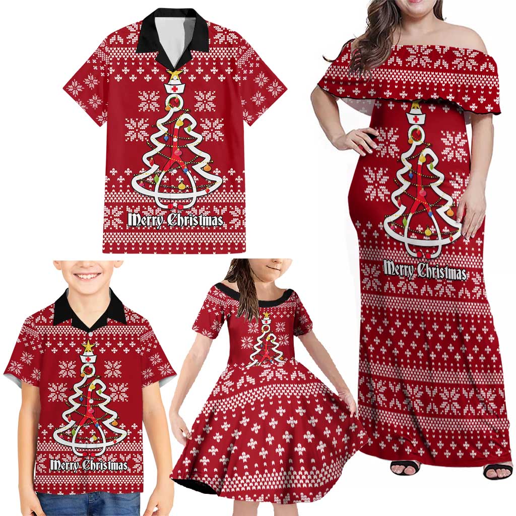 Nurse Merry Christmas Christmas Family Matching Off Shoulder Maxi Dress and Hawaiian Shirt Xmas Holiday Patterns - Wonder Print Shop