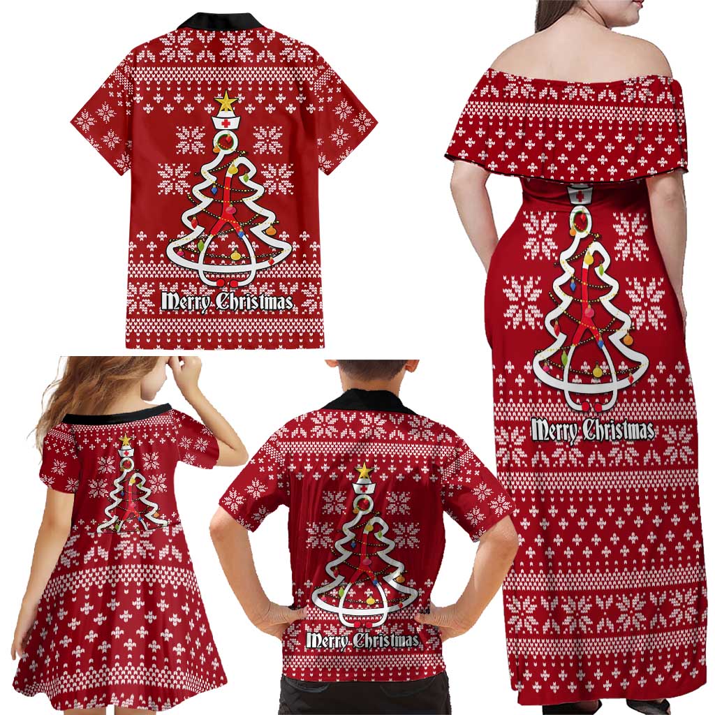 Nurse Merry Christmas Christmas Family Matching Off Shoulder Maxi Dress and Hawaiian Shirt Xmas Holiday Patterns - Wonder Print Shop