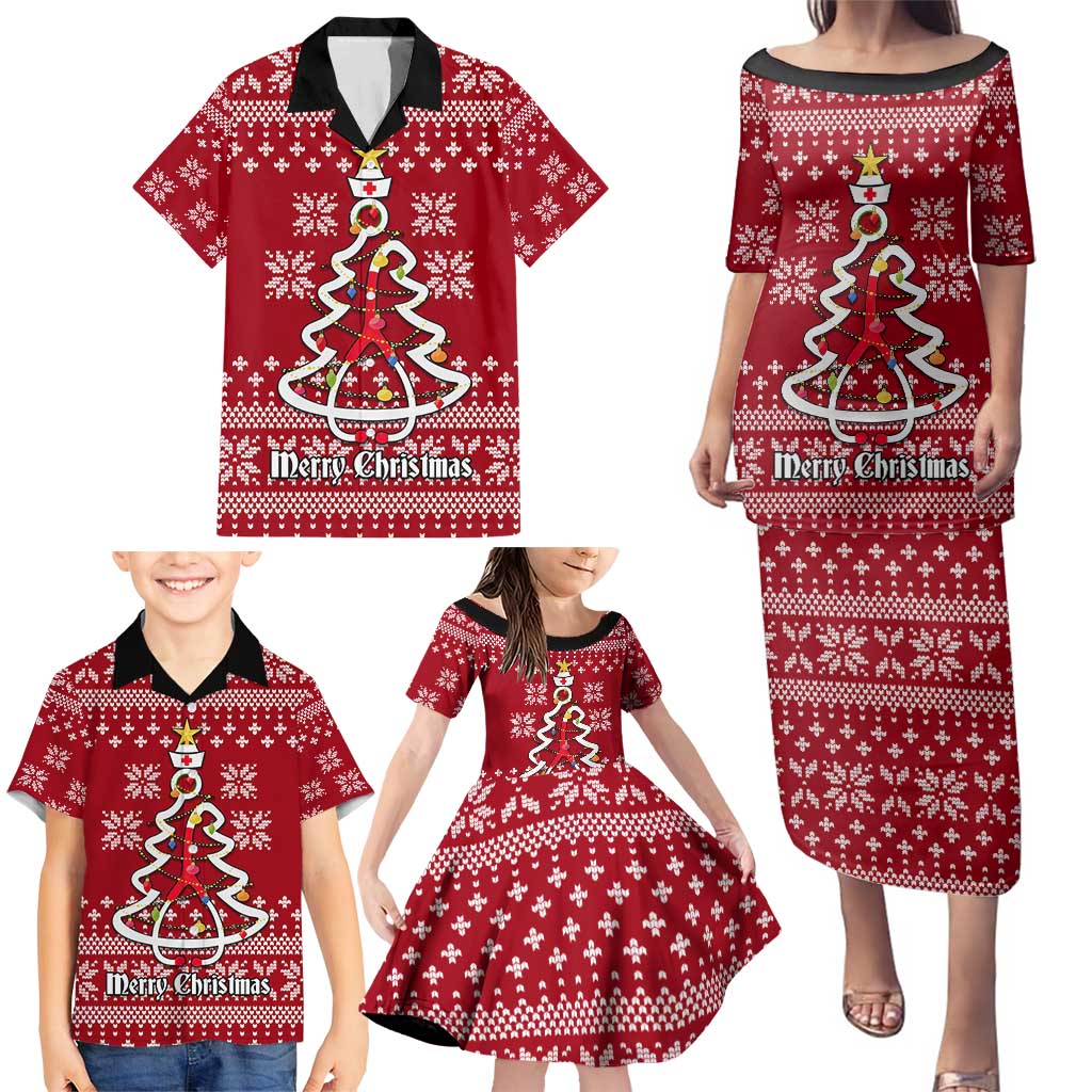 Nurse Merry Christmas Christmas Family Matching Puletasi and Hawaiian Shirt Xmas Holiday Patterns - Wonder Print Shop