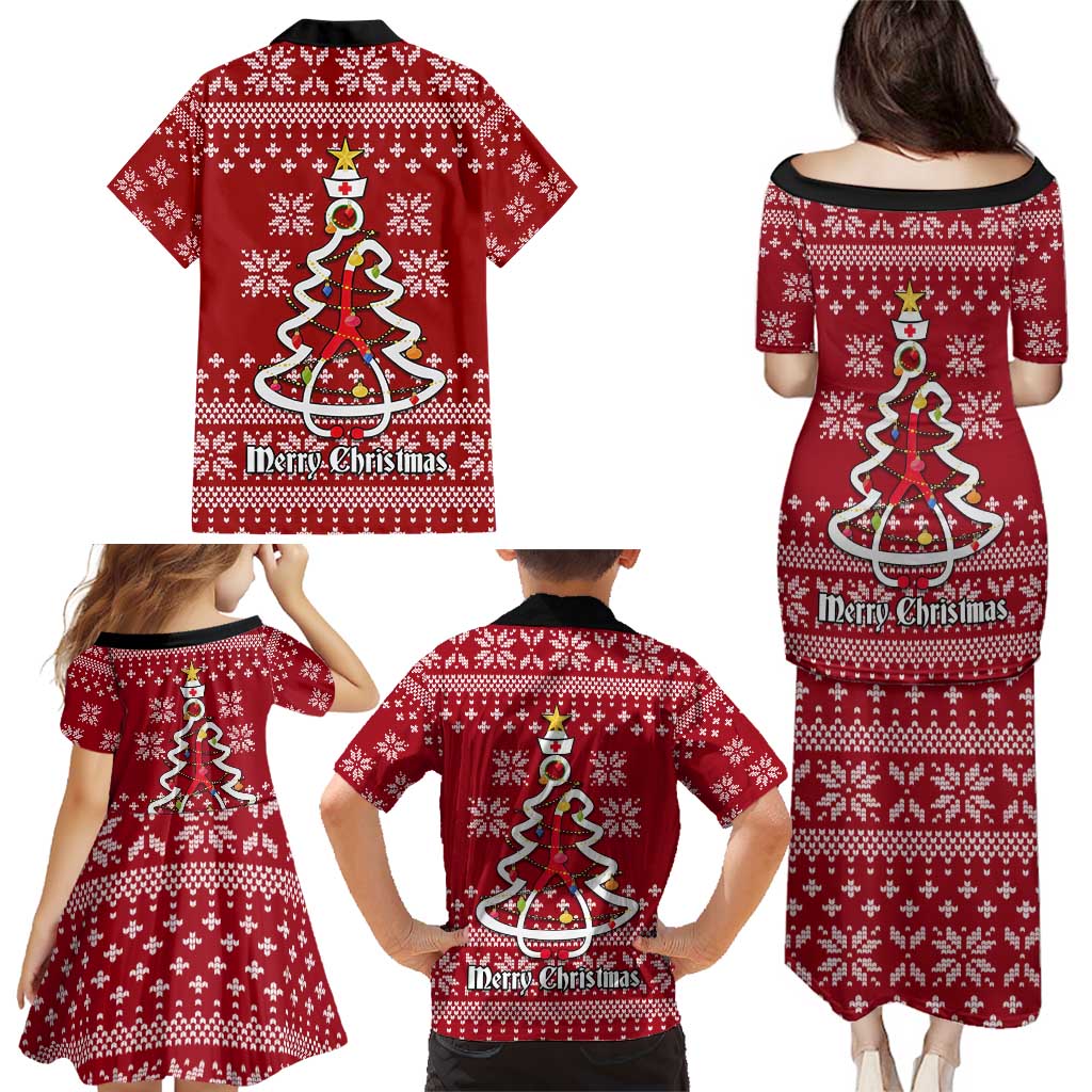 Nurse Merry Christmas Christmas Family Matching Puletasi and Hawaiian Shirt Xmas Holiday Patterns - Wonder Print Shop