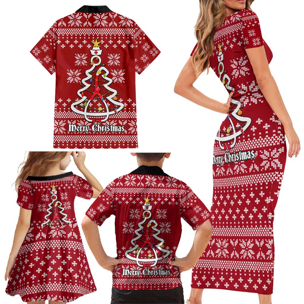 Nurse Merry Christmas Christmas Family Matching Short Sleeve Bodycon Dress and Hawaiian Shirt Xmas Holiday Patterns - Wonder Print Shop