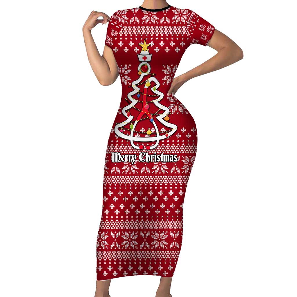Nurse Merry Christmas Christmas Family Matching Short Sleeve Bodycon Dress and Hawaiian Shirt Xmas Holiday Patterns - Wonder Print Shop