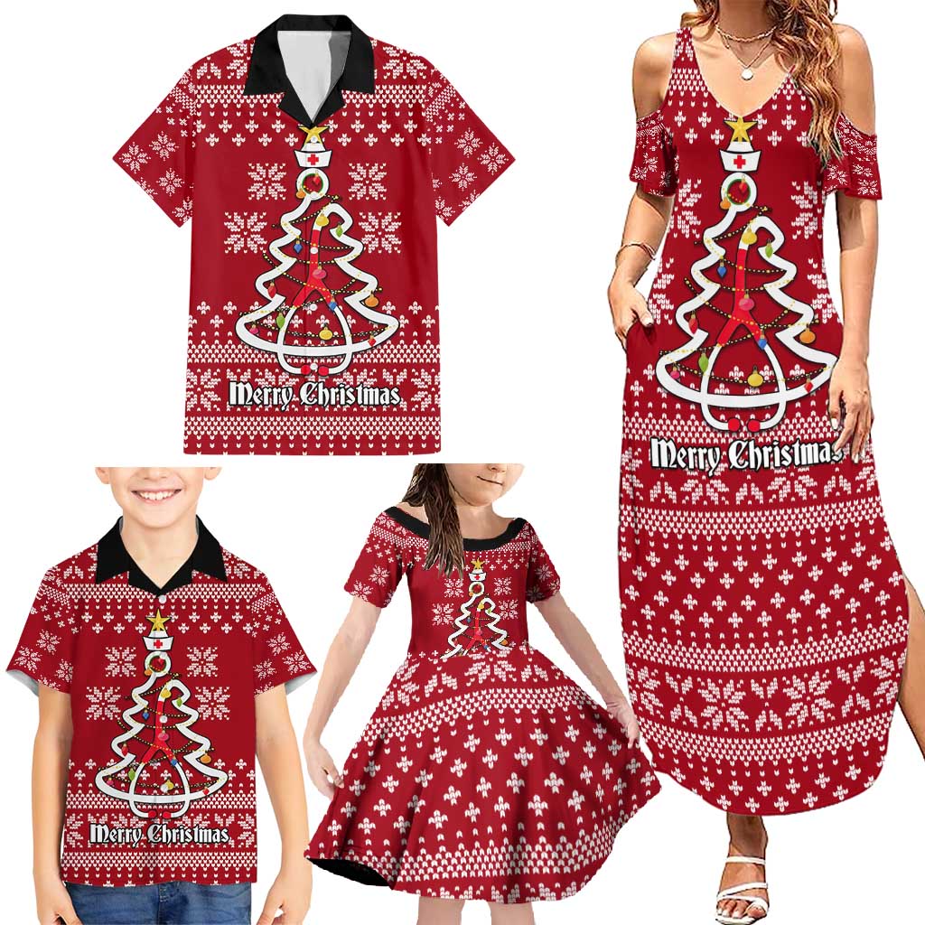 Nurse Merry Christmas Christmas Family Matching Summer Maxi Dress and Hawaiian Shirt Xmas Holiday Patterns - Wonder Print Shop