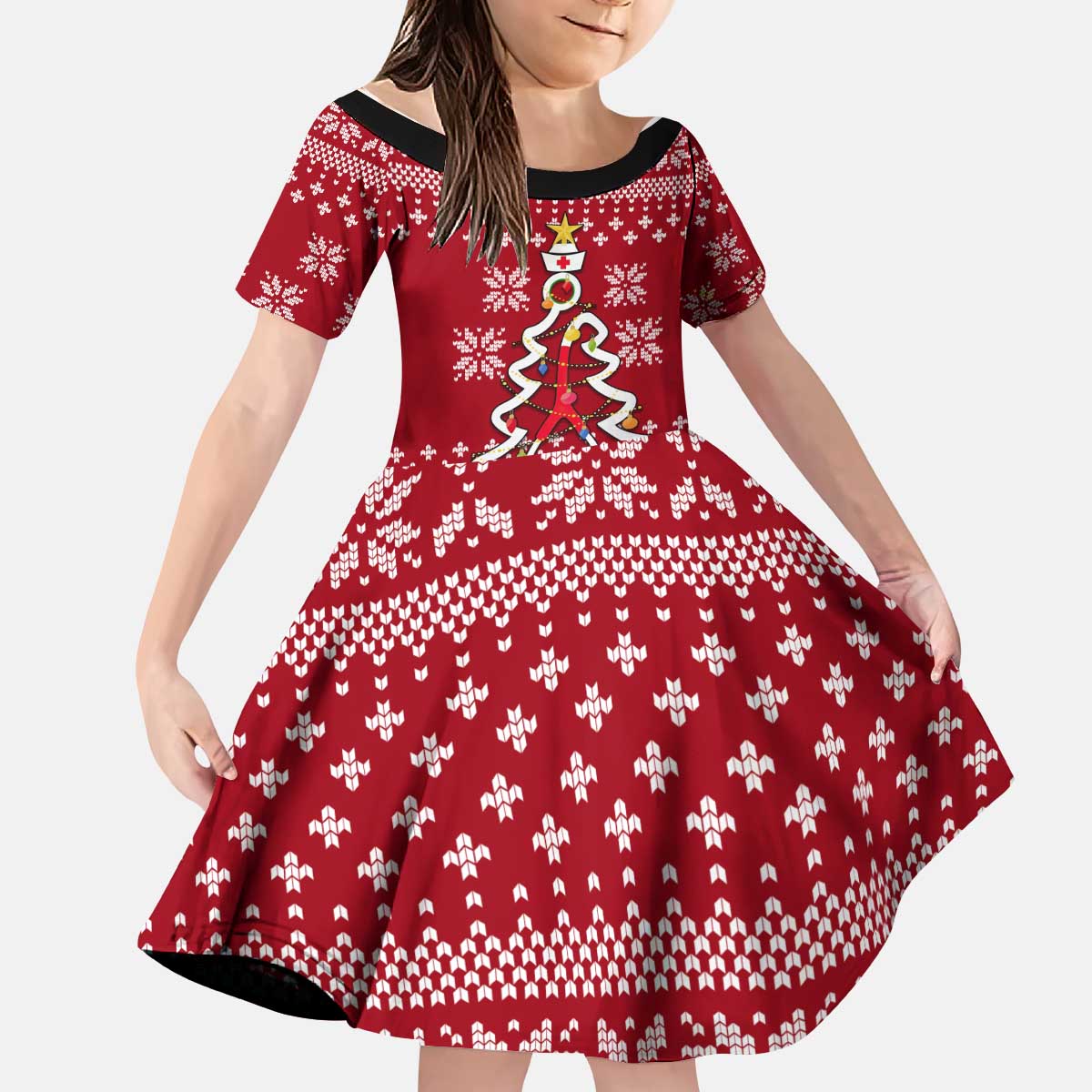 Nurse Merry Christmas Christmas Kid Short Sleeve Dress Xmas Holiday Patterns - Wonder Print Shop