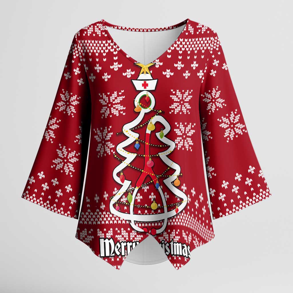 Nurse Merry Christmas Christmas Kimono Sleeve Blouse Xmas Holiday Patterns - Wonder Print Shop