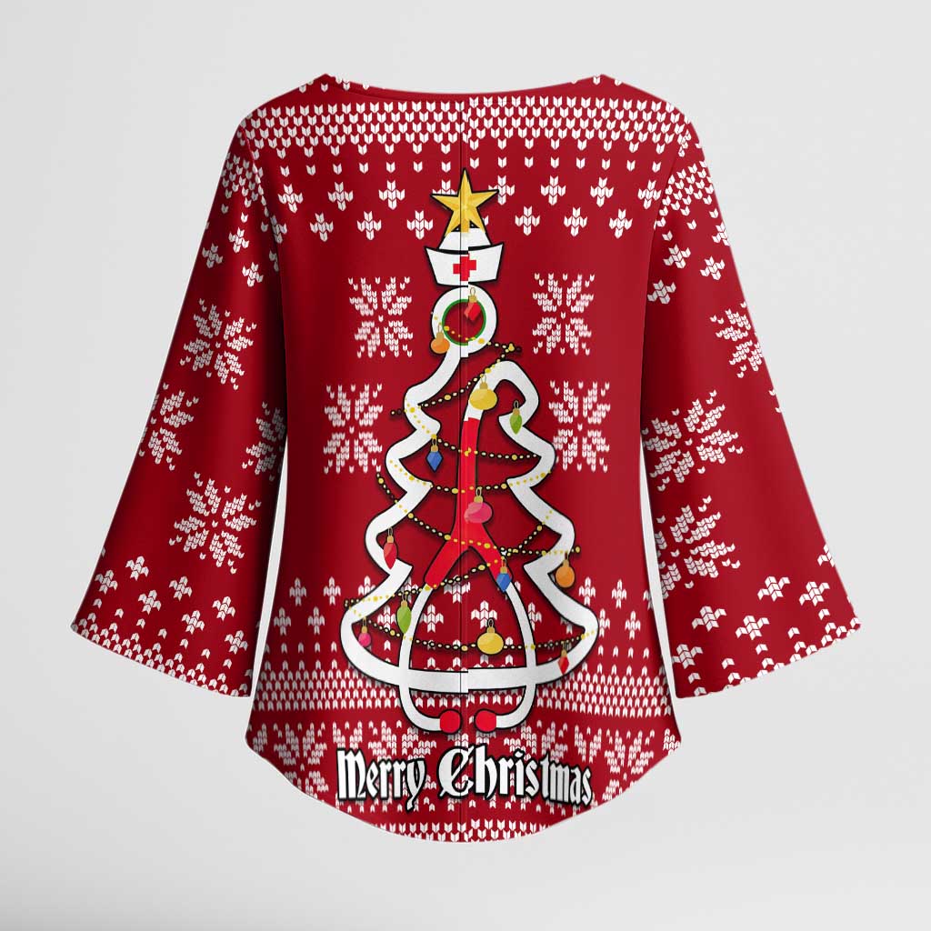 Nurse Merry Christmas Christmas Kimono Sleeve Blouse Xmas Holiday Patterns - Wonder Print Shop