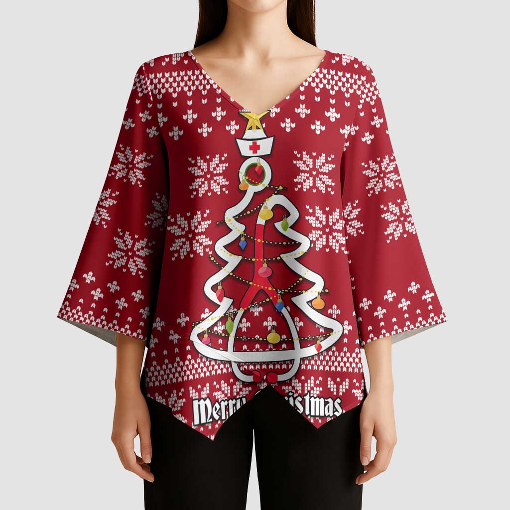 Nurse Merry Christmas Christmas Kimono Sleeve Blouse Xmas Holiday Patterns - Wonder Print Shop