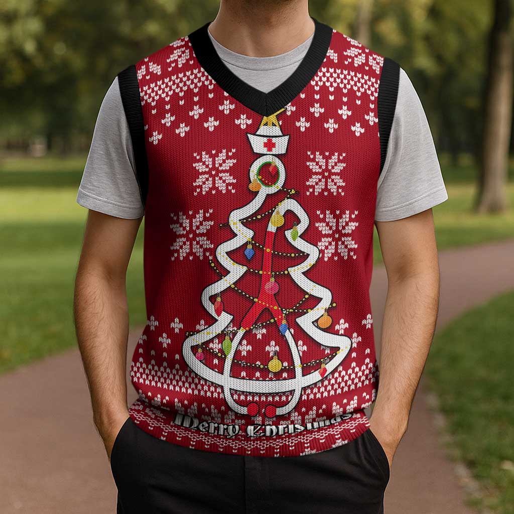 Nurse Merry Christmas Christmas Knitted V-Neck Vest Xmas Holiday Patterns - Wonder Print Shop