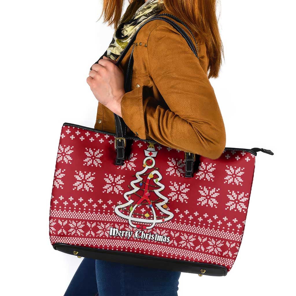 Nurse Merry Christmas Christmas Leather Tote Bag Xmas Holiday Patterns - Wonder Print Shop