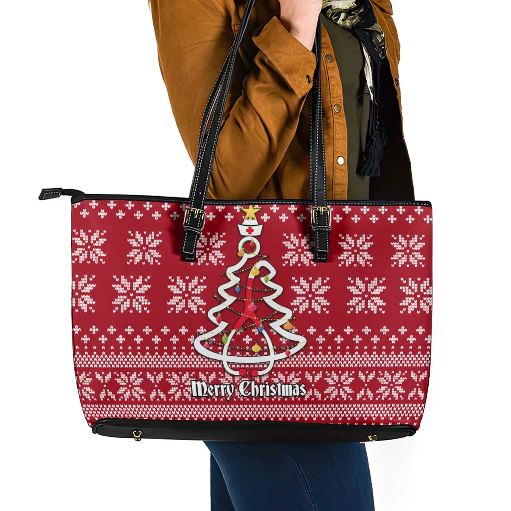 Nurse Merry Christmas Christmas Leather Tote Bag Xmas Holiday Patterns - Wonder Print Shop