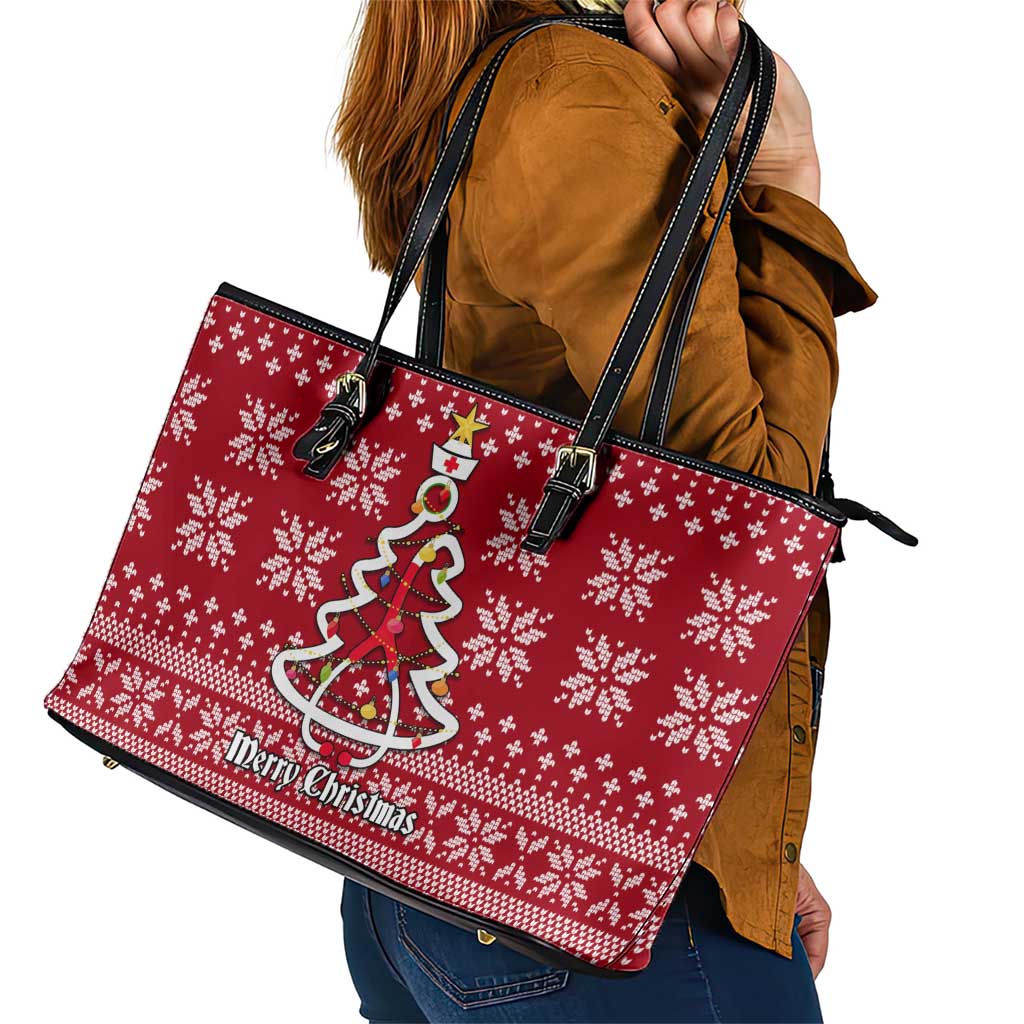 Nurse Merry Christmas Christmas Leather Tote Bag Xmas Holiday Patterns - Wonder Print Shop