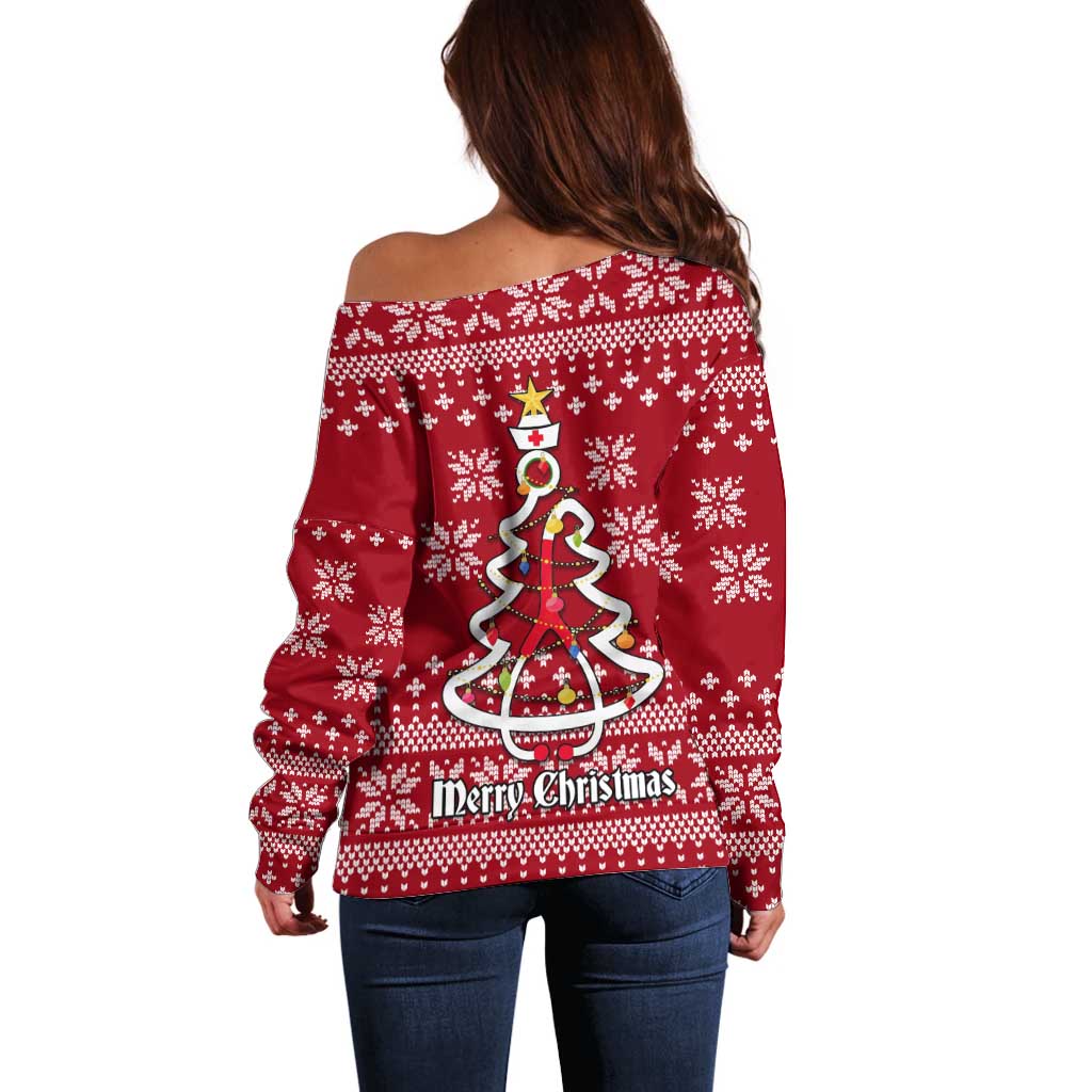 Nurse Merry Christmas Christmas Off Shoulder Sweater Xmas Holiday Patterns - Wonder Print Shop