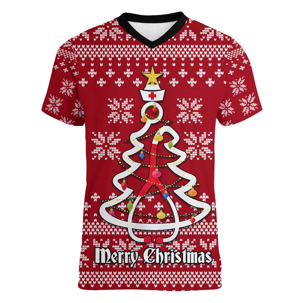 Nurse Merry Christmas Christmas Women V-Neck T-Shirt Xmas Holiday Patterns - Wonder Print Shop