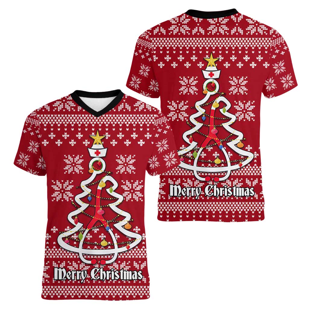 Nurse Merry Christmas Christmas Women V-Neck T-Shirt Xmas Holiday Patterns - Wonder Print Shop