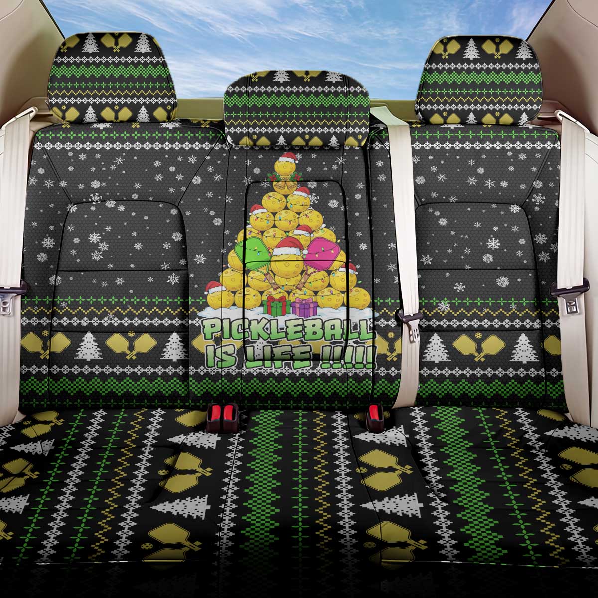 PickleBall Is Life Christmas Back Car Seat Cover Xmas Holiday Patterns - Wonder Print Shop