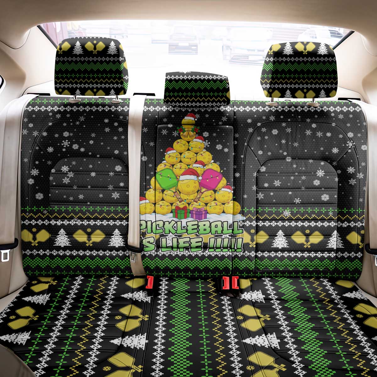 PickleBall Is Life Christmas Back Car Seat Cover Xmas Holiday Patterns - Wonder Print Shop