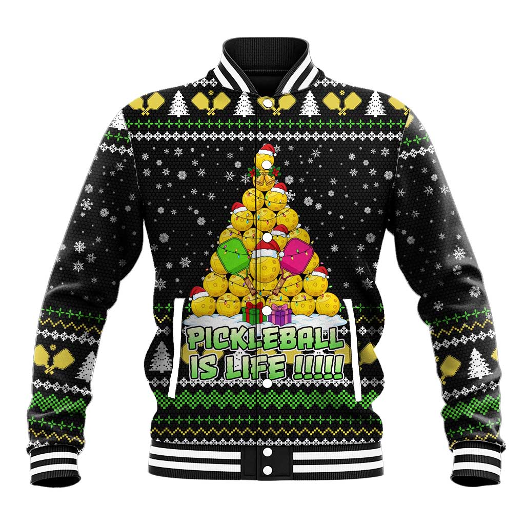 PickleBall Is Life Christmas Baseball Jacket Xmas Holiday Patterns - Wonder Print Shop