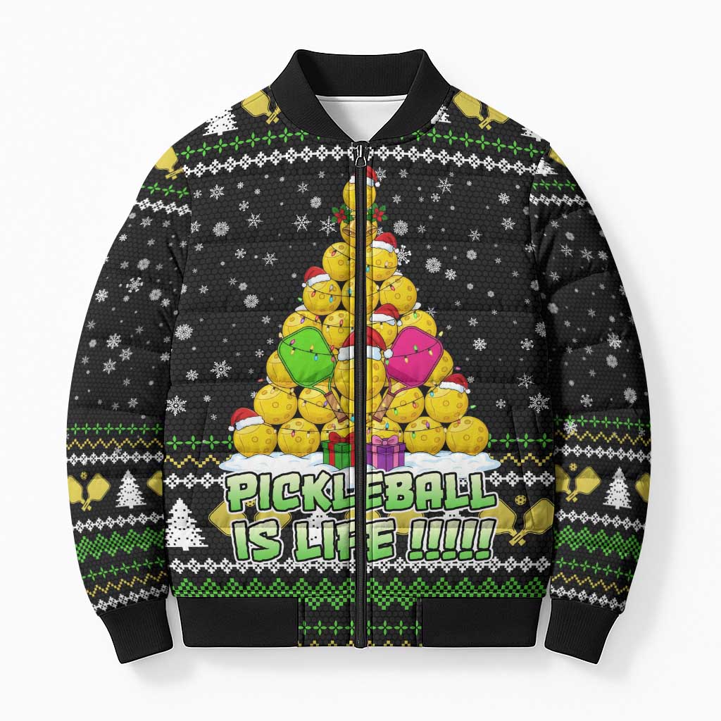 PickleBall Is Life Christmas Bomber Puffer Jacket Xmas Holiday Patterns - Wonder Print Shop