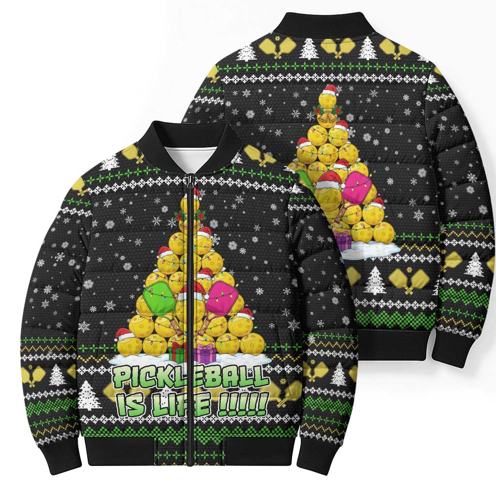 PickleBall Is Life Christmas Bomber Puffer Jacket Xmas Holiday Patterns - Wonder Print Shop