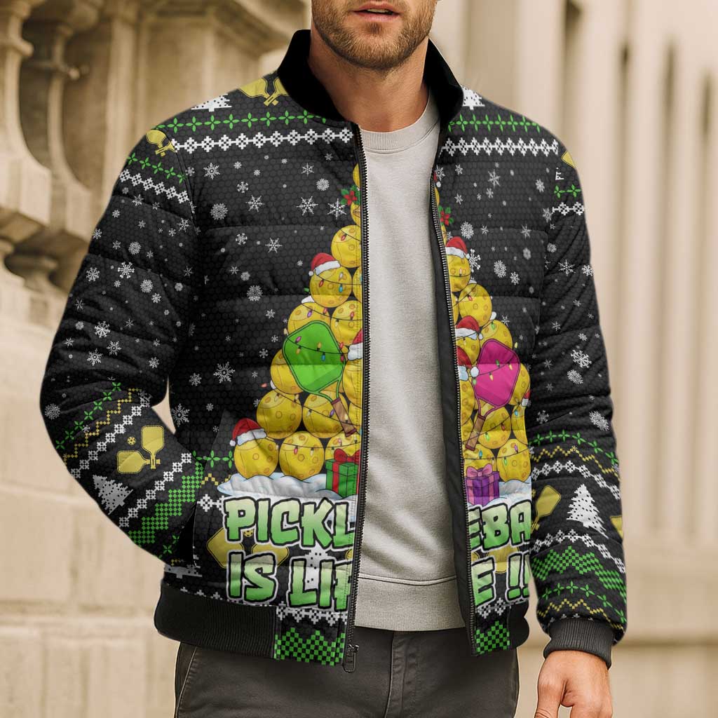 PickleBall Is Life Christmas Bomber Puffer Jacket Xmas Holiday Patterns - Wonder Print Shop
