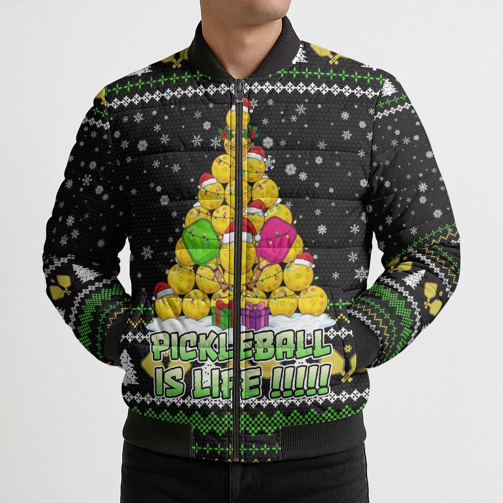 PickleBall Is Life Christmas Bomber Puffer Jacket Xmas Holiday Patterns - Wonder Print Shop