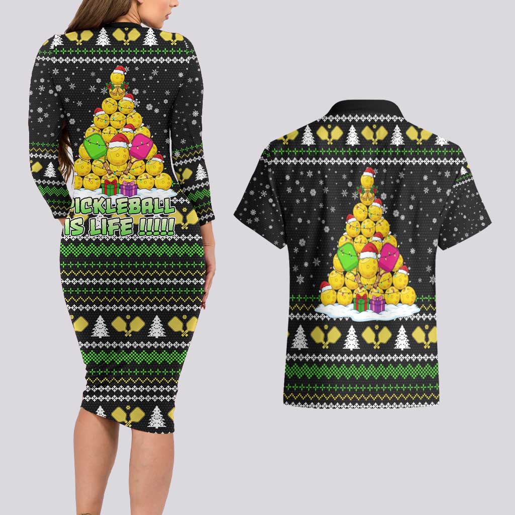 PickleBall Is Life Christmas Couples Matching Long Sleeve Bodycon Dress and Hawaiian Shirt Xmas Holiday Patterns - Wonder Print Shop