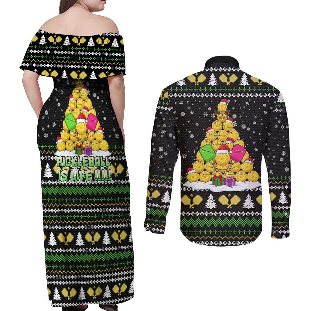 PickleBall Is Life Christmas Couples Matching Off Shoulder Maxi Dress and Long Sleeve Button Shirt Xmas Holiday Patterns - Wonder Print Shop