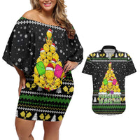 PickleBall Is Life Christmas Couples Matching Off Shoulder Short Dress and Hawaiian Shirt Xmas Holiday Patterns - Wonder Print Shop