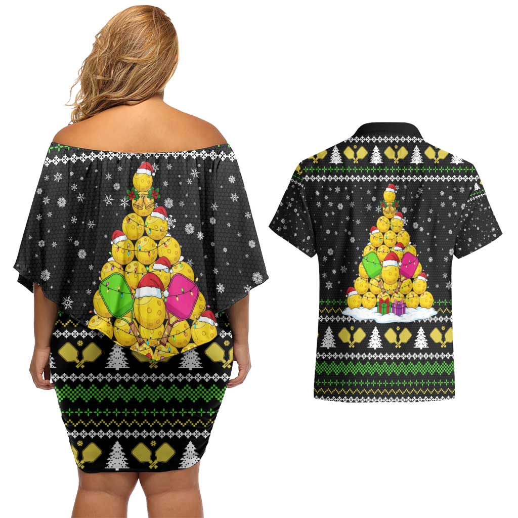 PickleBall Is Life Christmas Couples Matching Off Shoulder Short Dress and Hawaiian Shirt Xmas Holiday Patterns - Wonder Print Shop