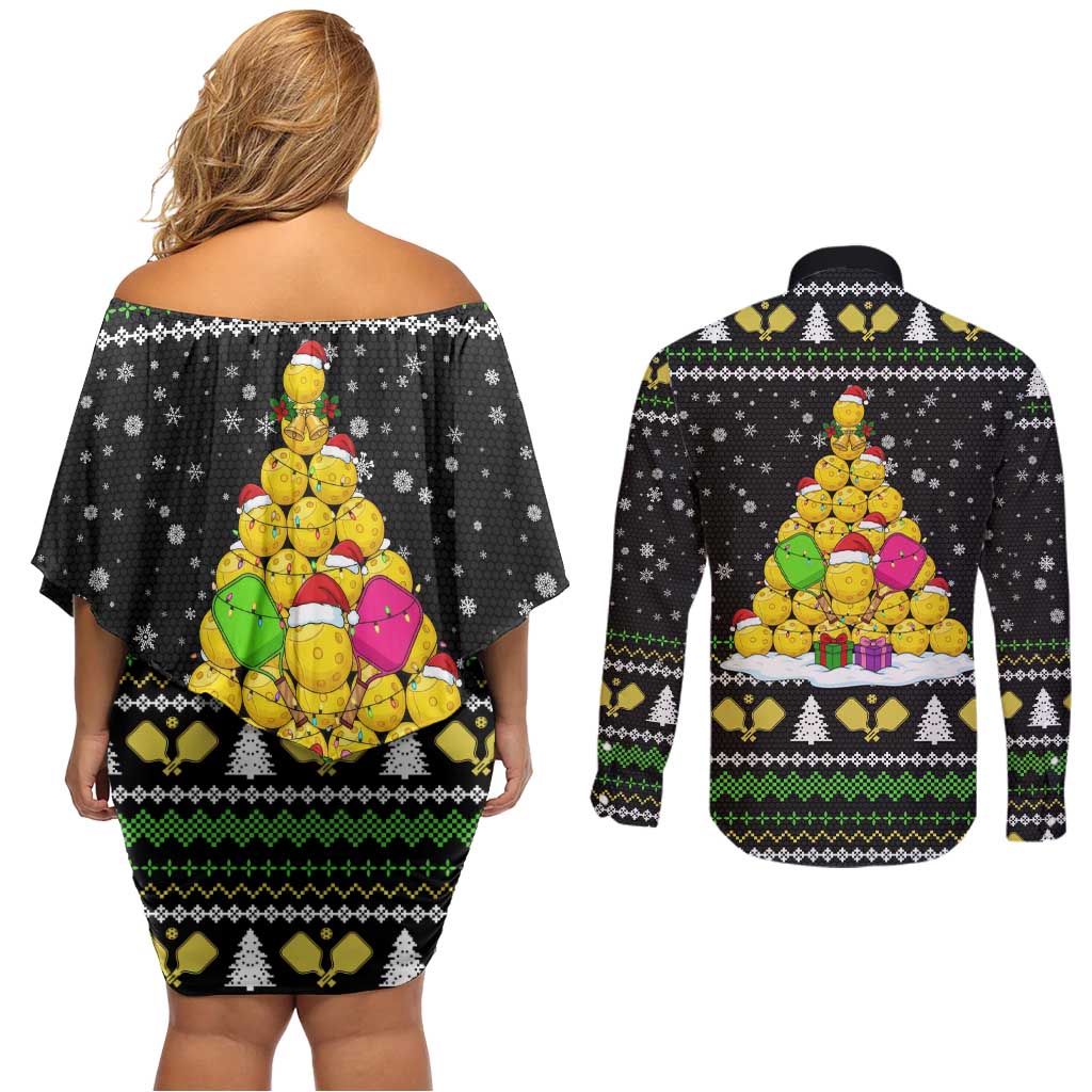 PickleBall Is Life Christmas Couples Matching Off Shoulder Short Dress and Long Sleeve Button Shirt Xmas Holiday Patterns - Wonder Print Shop