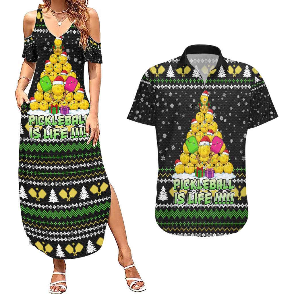 PickleBall Is Life Christmas Couples Matching Summer Maxi Dress and Hawaiian Shirt Xmas Holiday Patterns - Wonder Print Shop