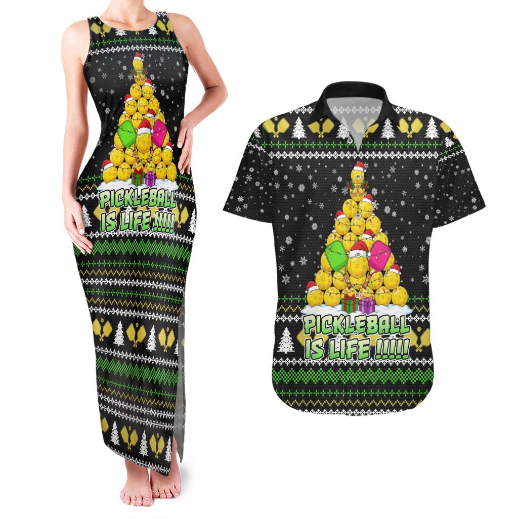 PickleBall Is Life Christmas Couples Matching Tank Maxi Dress and Hawaiian Shirt Xmas Holiday Patterns - Wonder Print Shop