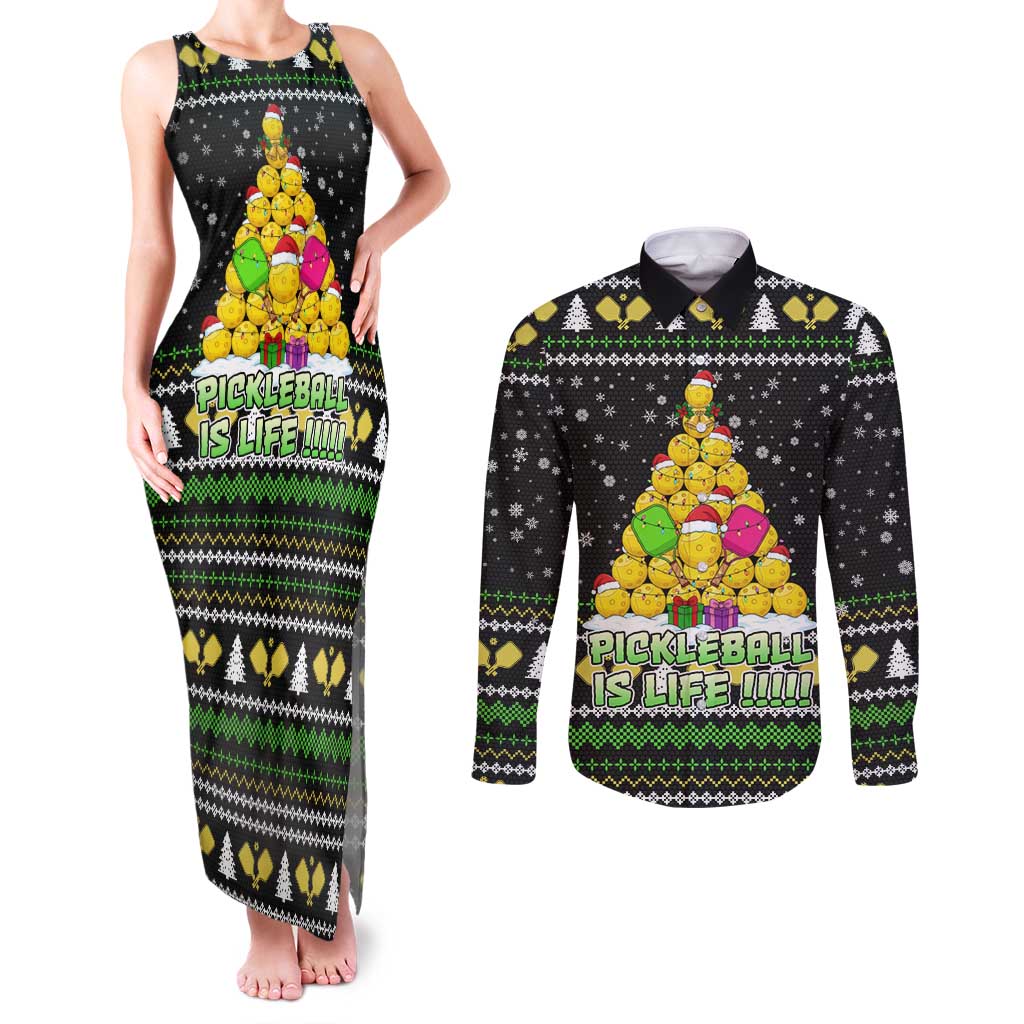 PickleBall Is Life Christmas Couples Matching Tank Maxi Dress and Long Sleeve Button Shirt Xmas Holiday Patterns - Wonder Print Shop