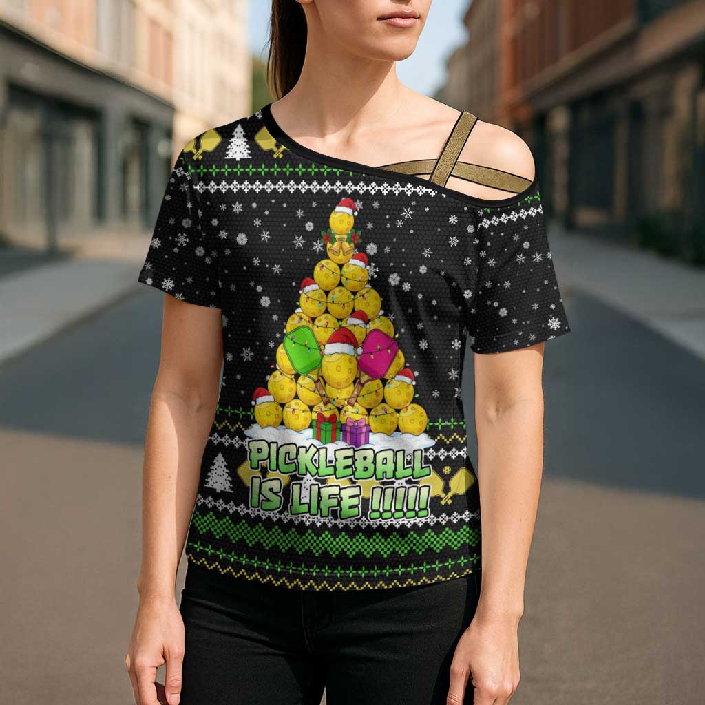 PickleBall Is Life Christmas Cross Shoulder Shirt Xmas Holiday Patterns - Wonder Print Shop