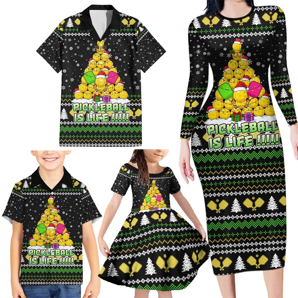 PickleBall Is Life Christmas Family Matching Long Sleeve Bodycon Dress and Hawaiian Shirt Xmas Holiday Patterns - Wonder Print Shop
