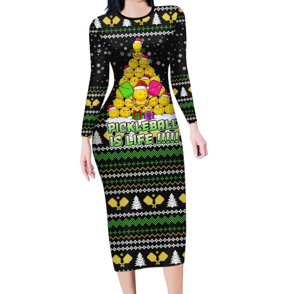 PickleBall Is Life Christmas Family Matching Long Sleeve Bodycon Dress and Hawaiian Shirt Xmas Holiday Patterns - Wonder Print Shop