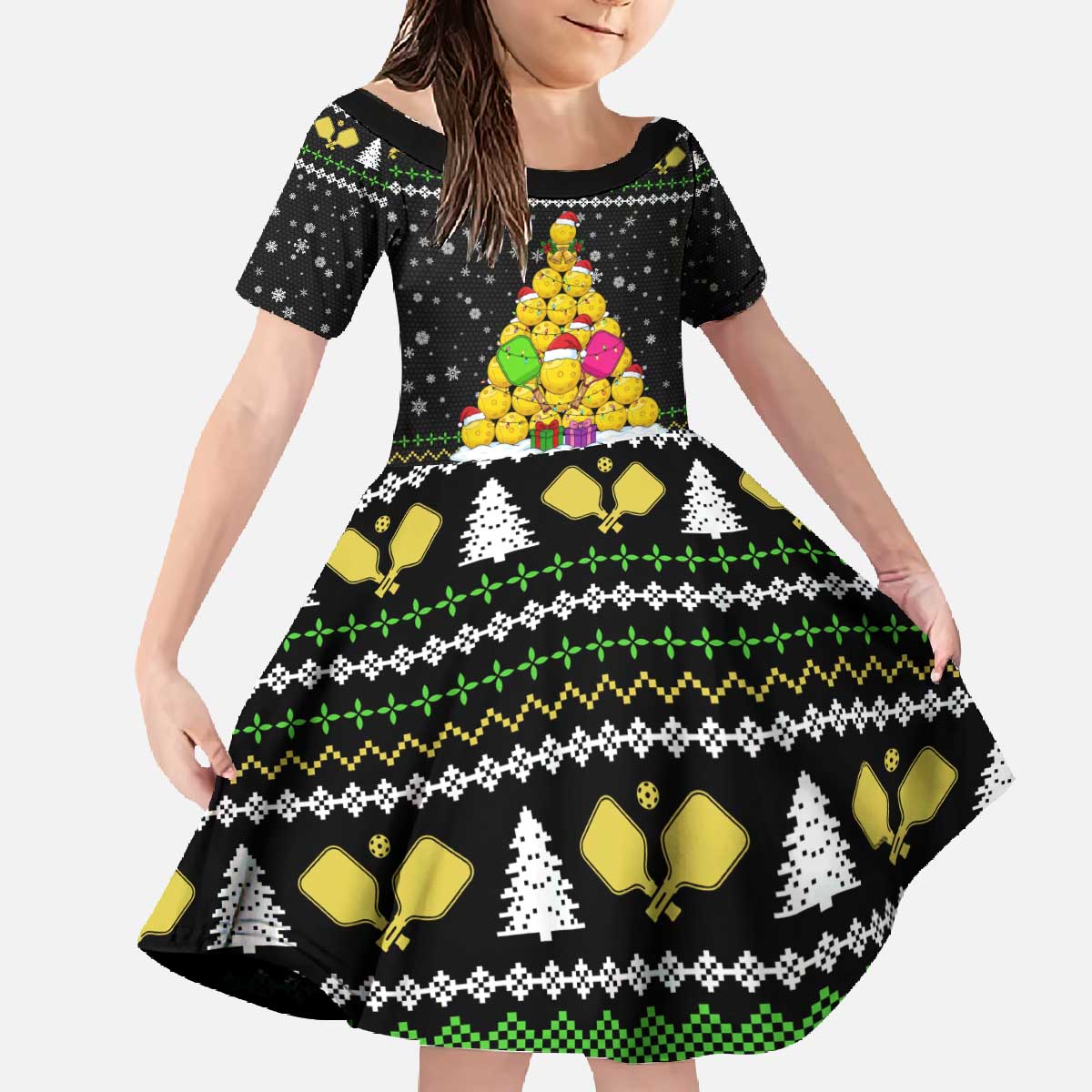 PickleBall Is Life Christmas Family Matching Off The Shoulder Long Sleeve Dress and Hawaiian Shirt Xmas Holiday Patterns - Wonder Print Shop