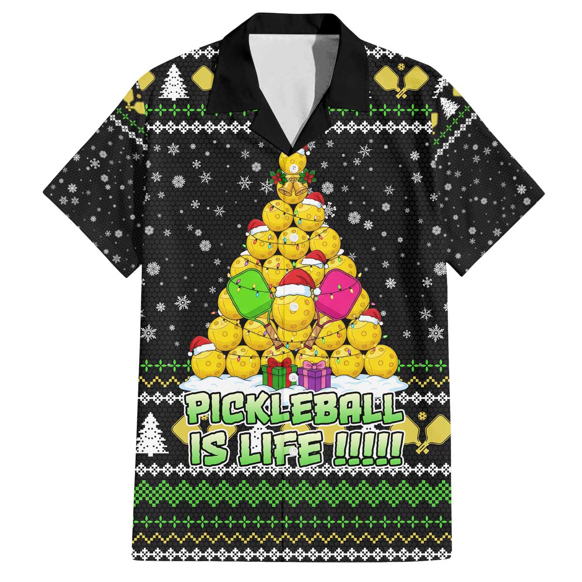 PickleBall Is Life Christmas Family Matching Off The Shoulder Long Sleeve Dress and Hawaiian Shirt Xmas Holiday Patterns - Wonder Print Shop
