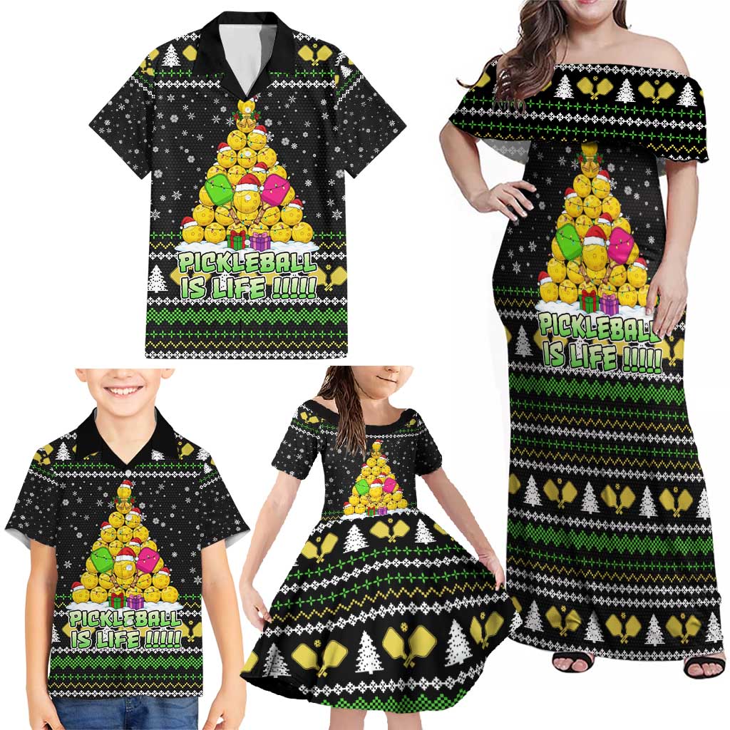 PickleBall Is Life Christmas Family Matching Off Shoulder Maxi Dress and Hawaiian Shirt Xmas Holiday Patterns - Wonder Print Shop