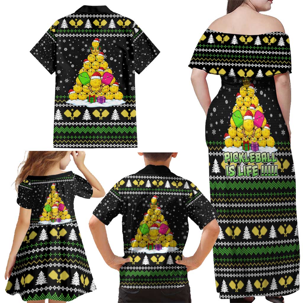 PickleBall Is Life Christmas Family Matching Off Shoulder Maxi Dress and Hawaiian Shirt Xmas Holiday Patterns - Wonder Print Shop
