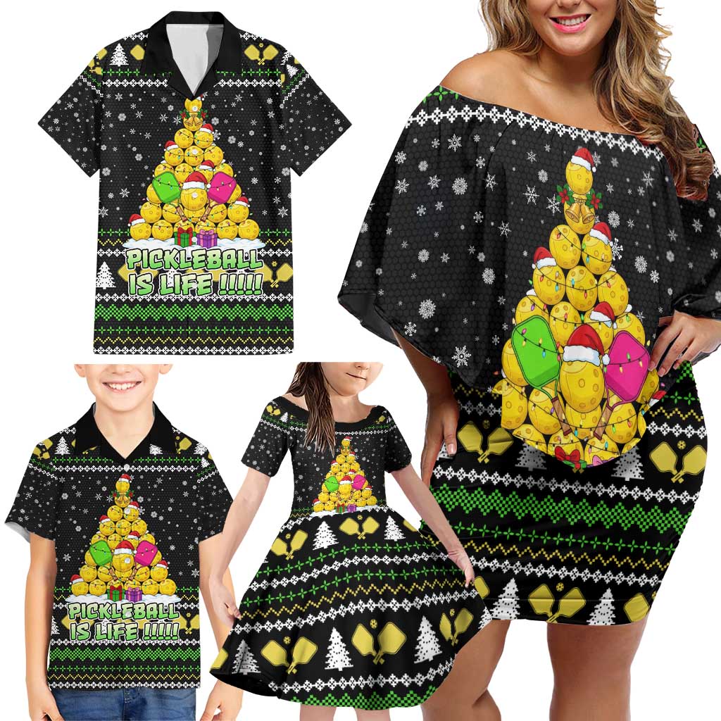 PickleBall Is Life Christmas Family Matching Off Shoulder Short Dress and Hawaiian Shirt Xmas Holiday Patterns - Wonder Print Shop