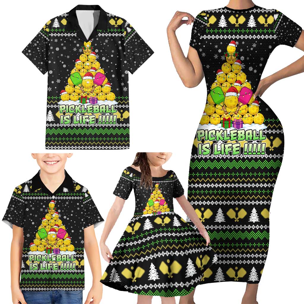 PickleBall Is Life Christmas Family Matching Short Sleeve Bodycon Dress and Hawaiian Shirt Xmas Holiday Patterns - Wonder Print Shop